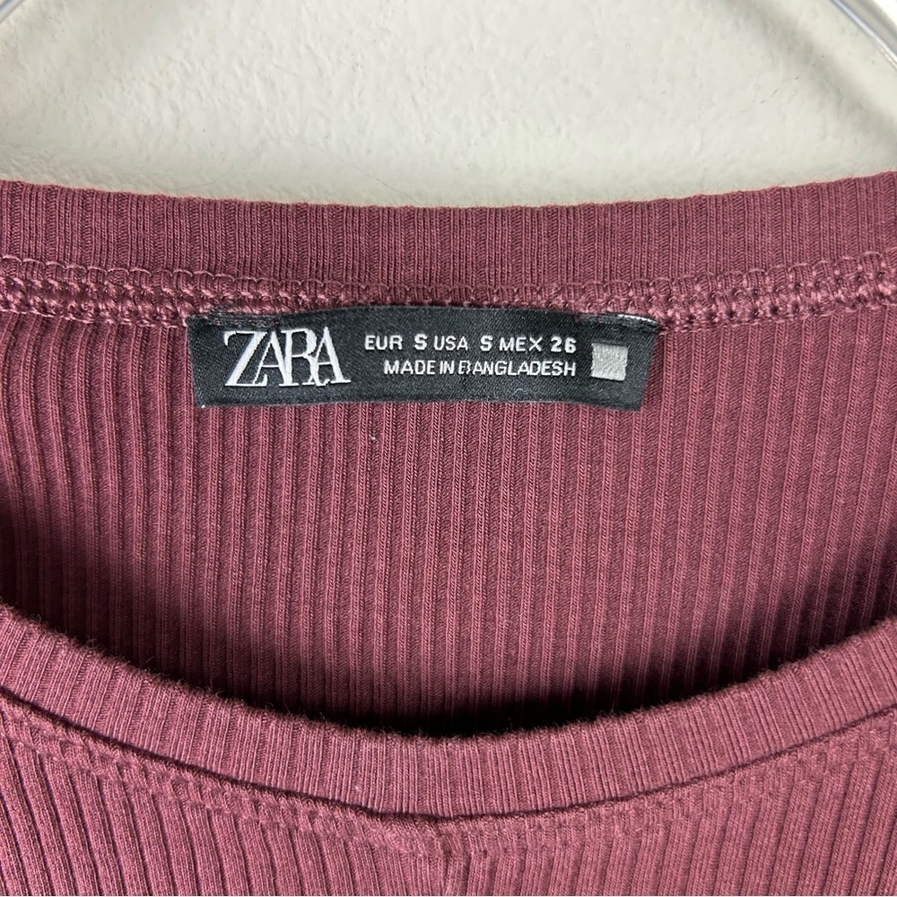 Zara Ribbed burgundy Long sleeve twist front top size: S - Picture 6 of 8